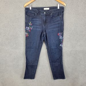 j jill denim aunthentic fit slim ankle embroidered womans jeans sz 8. Dark Wash.